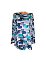 Bluza dama, model patrat multicolor turcoaz-alb, PFP58